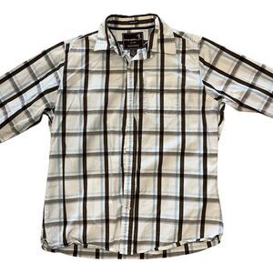 Duck Head Long Sleeve Flannel Shirt Mens XL White Blue And Brown